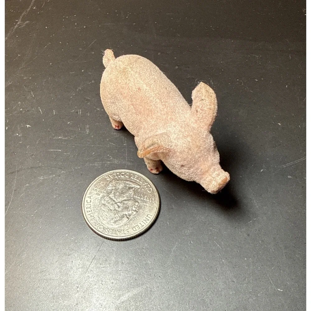 Vintage Flocked Pig Miniature Figurine Farm Animal Japan Kitsch 2.5